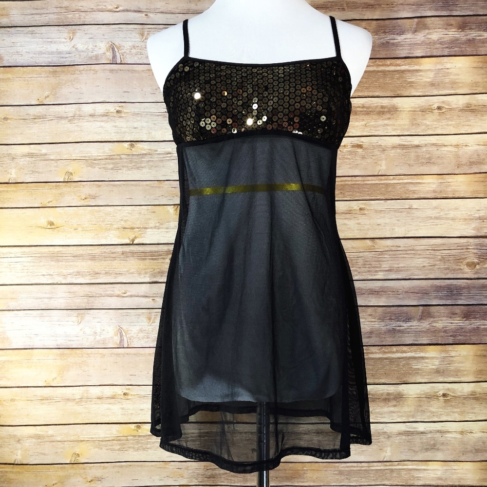 Victoria's Secret Black Mesh Gold Sequin Babydoll